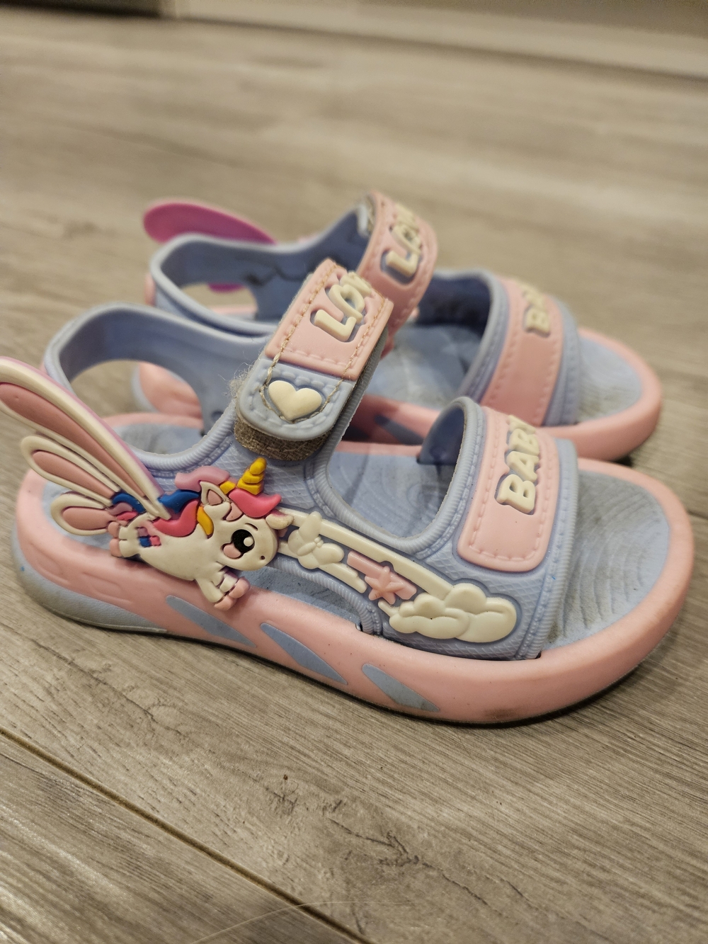 Kids Unicorn Sandals in Light Blue and Pink